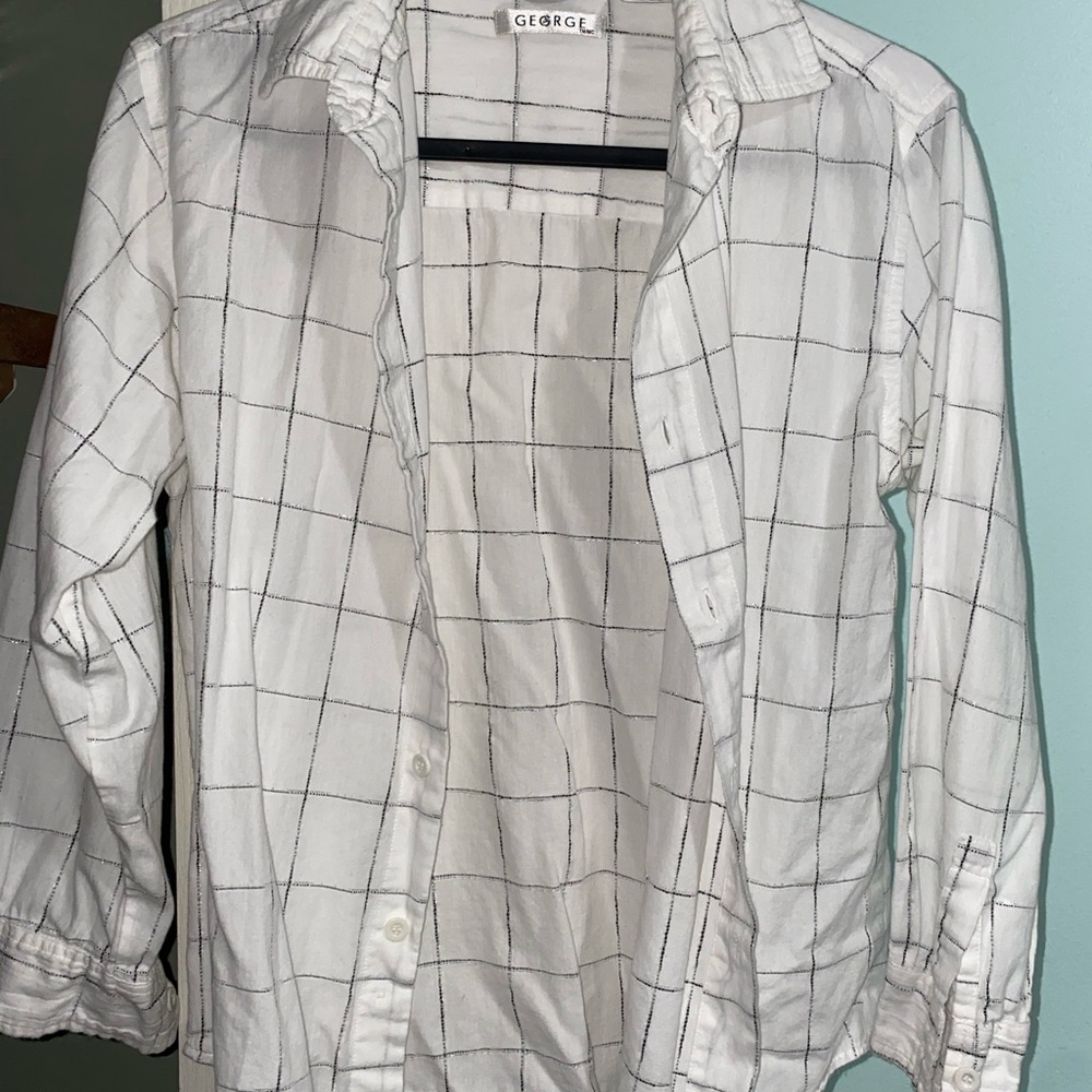 White Plaid Button-Up Shirt